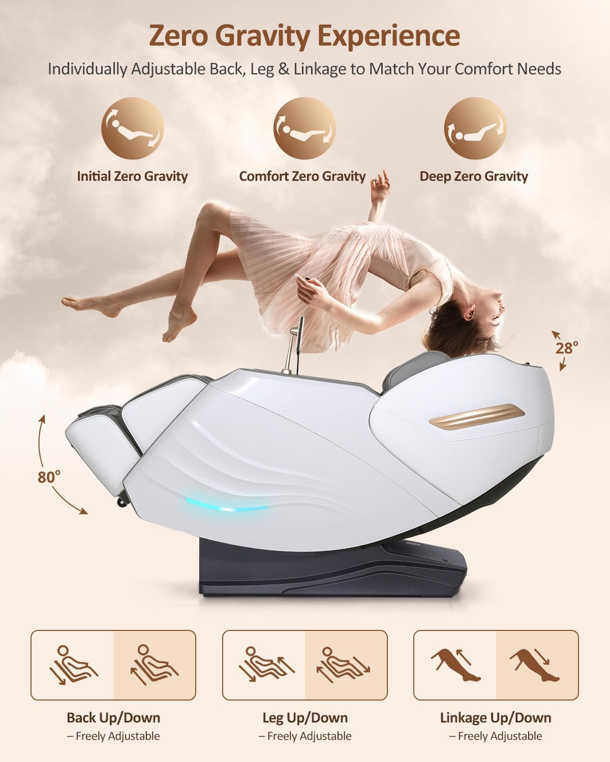 Massage Chair Full Body, 20 Modes Zero Gravity Sl-Track Shiatsu Massage Chair Built-In Heat System, Airbag Massage with Body Scan, Deep Yoga Stretch, Calfrest Extension and AI Control(White)