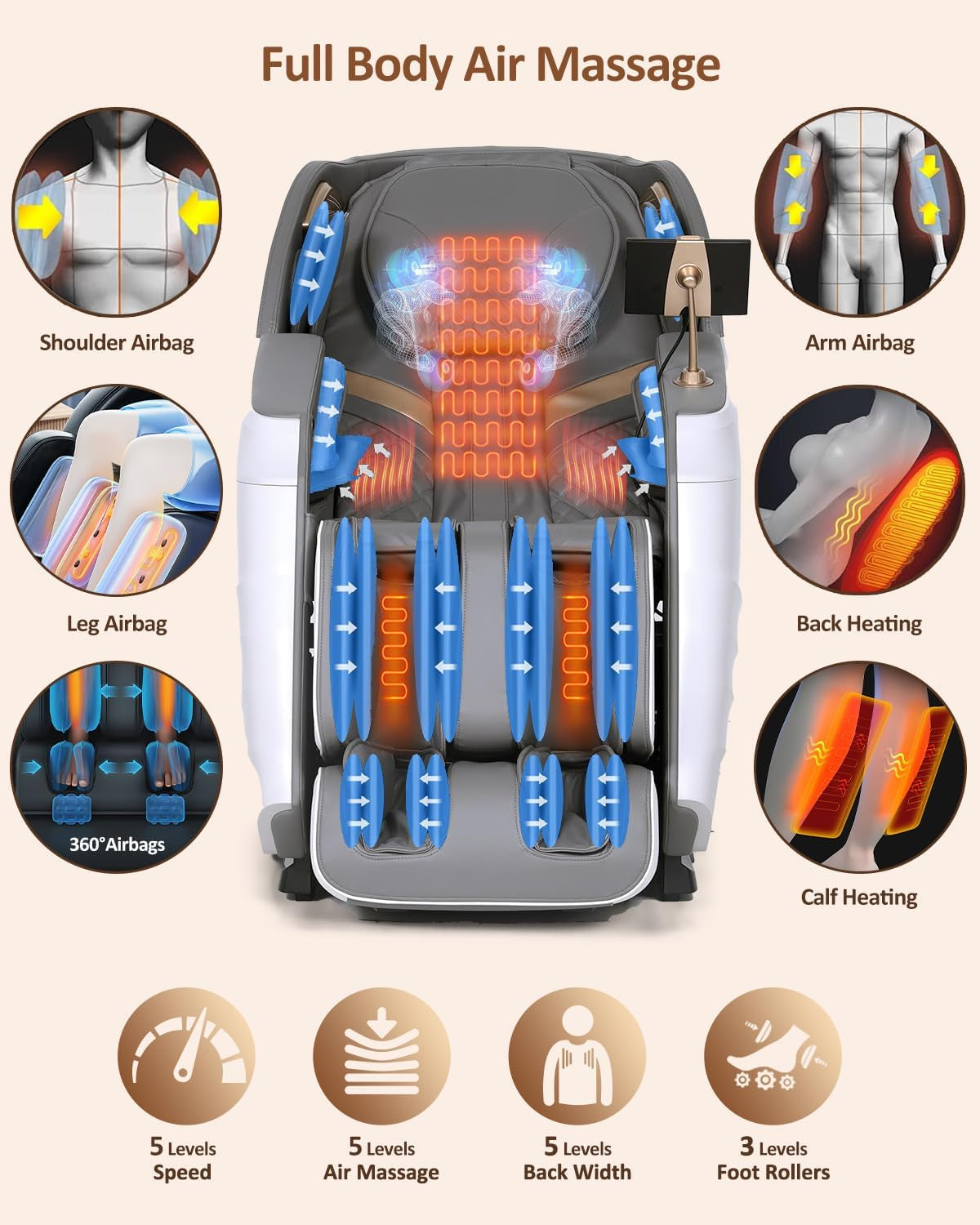 Massage Chair Full Body, 20 Modes Zero Gravity Sl-Track Shiatsu Massage Chair Built-In Heat System, Airbag Massage with Body Scan, Deep Yoga Stretch, Calfrest Extension and AI Control(White)
