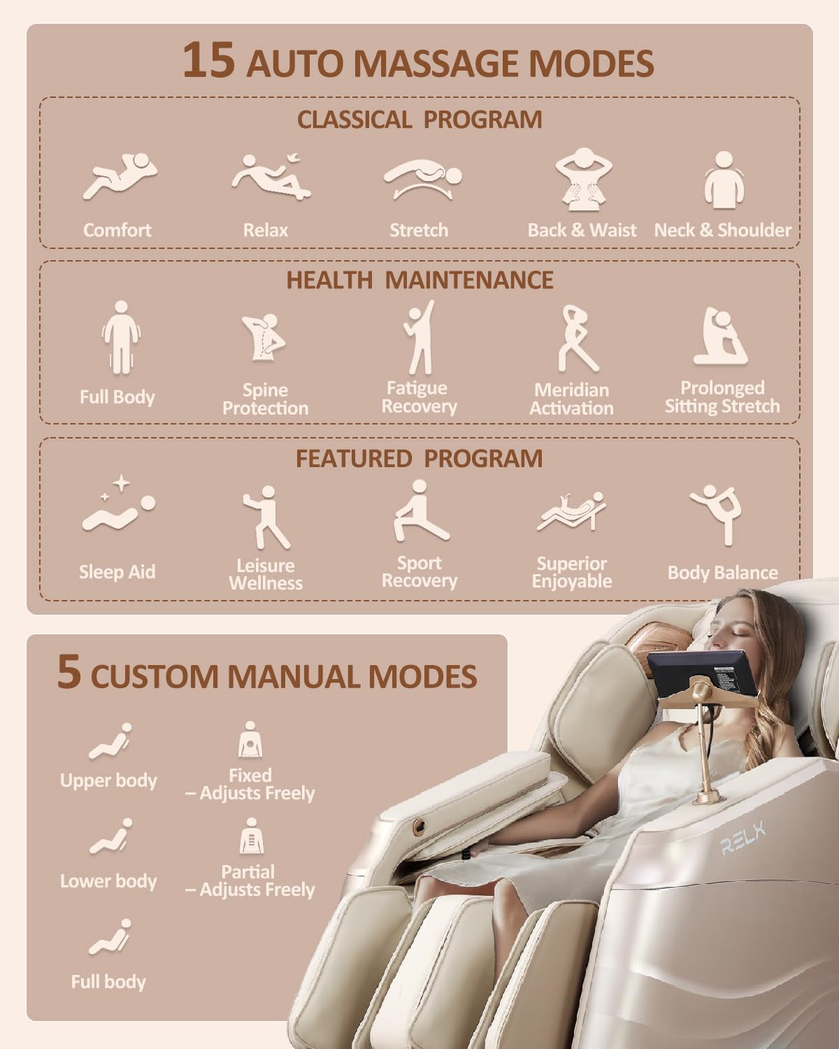 Massage Chair Full Body, 20 Modes Zero Gravity Sl-Track Shiatsu Massage Chair Built-In Heat System, Airbag Massage with Body Scan, Deep Yoga Stretch, Calfrest Extension and AI Control(Cream)