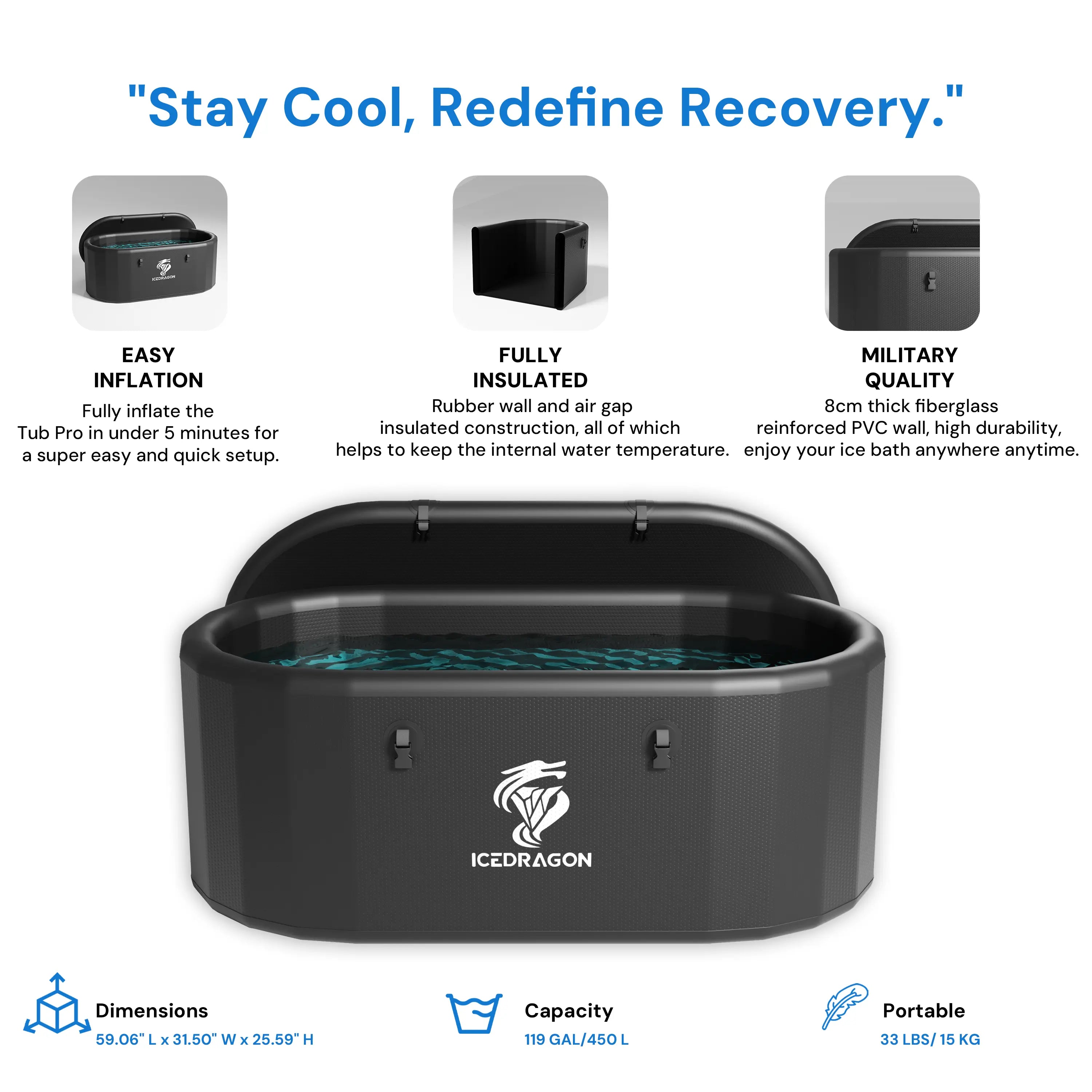 Icedragon Cold Plunge Tub Pro with 1 HP Smart Water Chiller