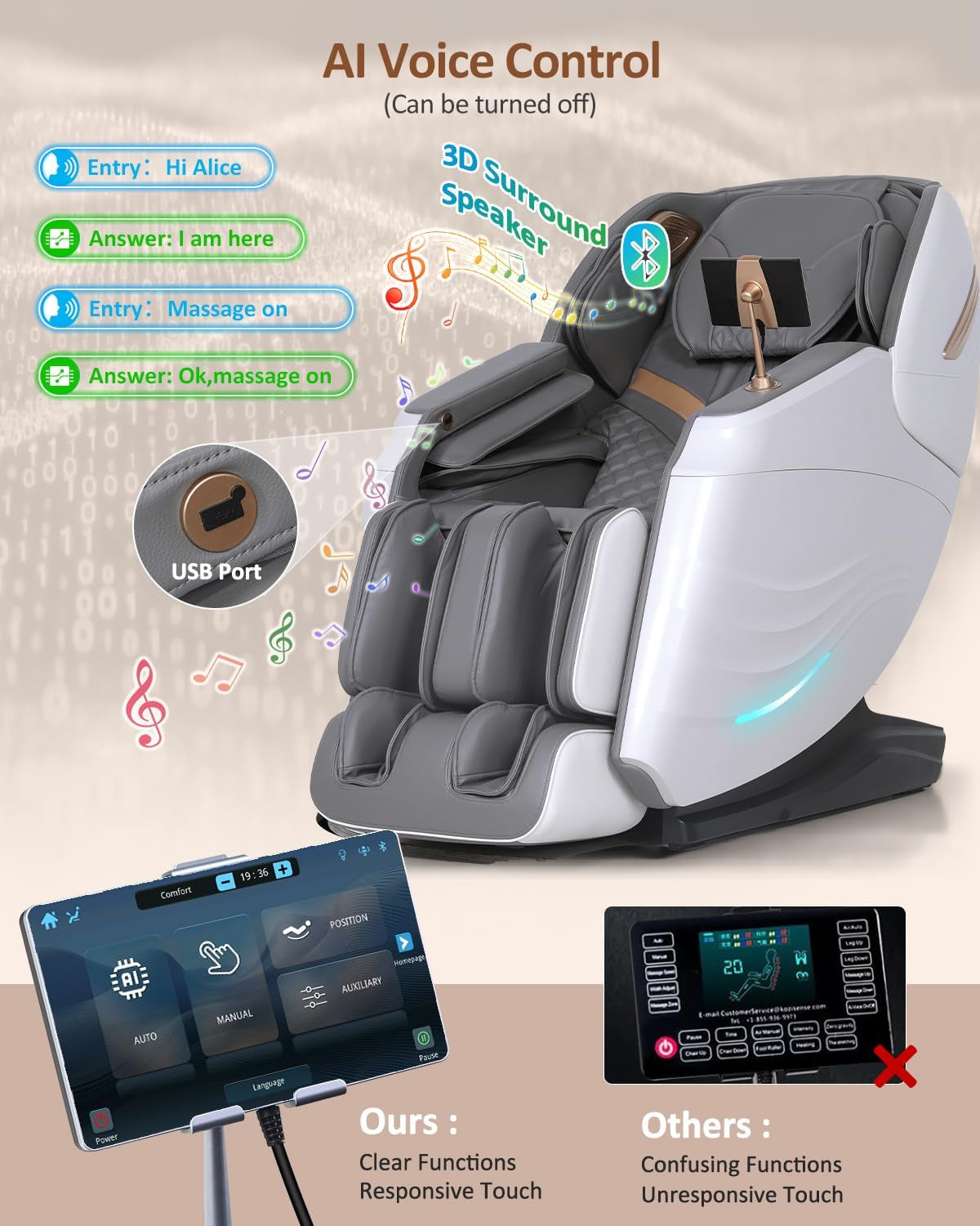 Massage Chair Full Body, 20 Modes Zero Gravity Sl-Track Shiatsu Massage Chair Built-In Heat System, Airbag Massage with Body Scan, Deep Yoga Stretch, Calfrest Extension and AI Control(White)